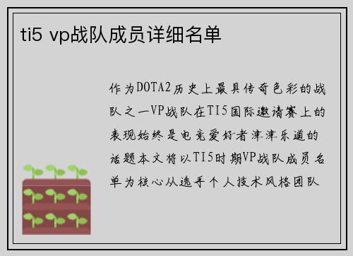 ti5 vp战队成员详细名单